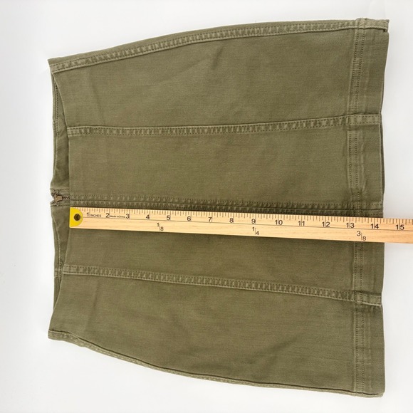 Free People Olive Green Denim Mini Skirt High Waisted Seamed Back Zip Size 2 - Picture 7 of 7